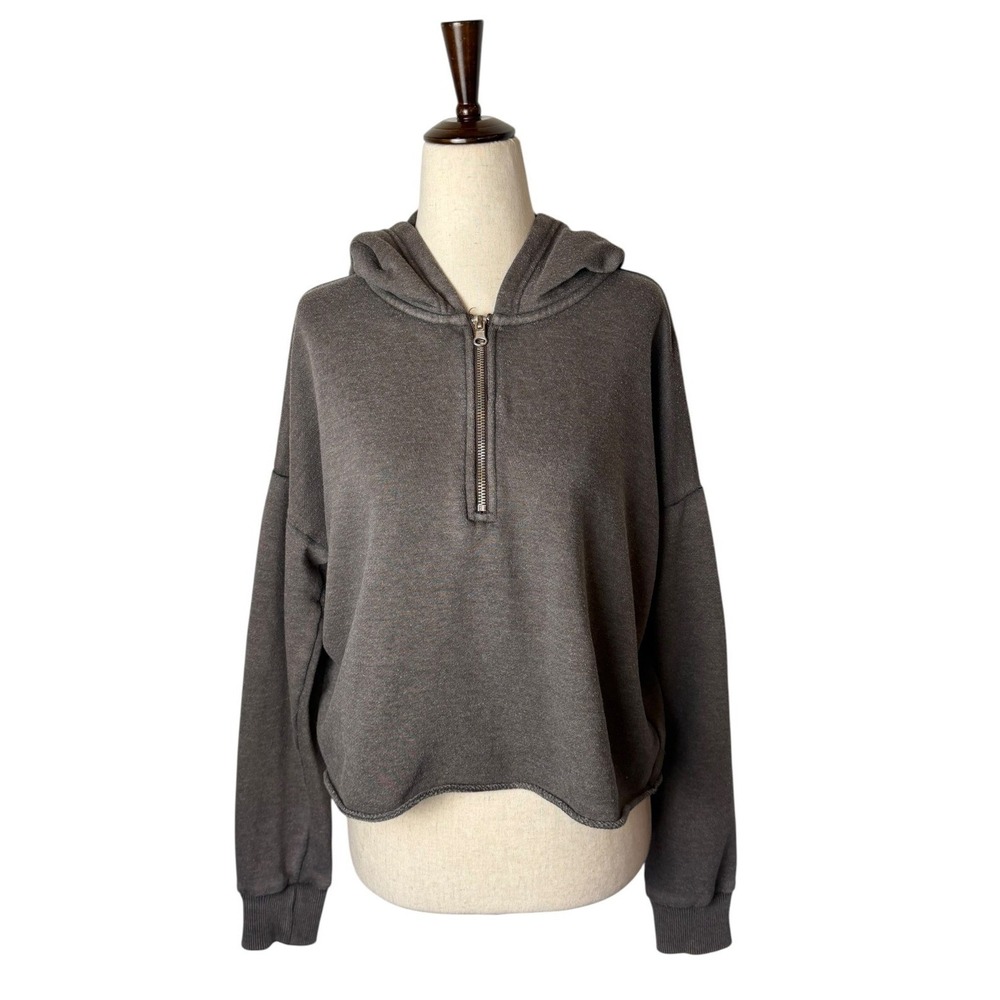 Aerie Quarter Zip Hoodie Women Small Brown Gray Cropped Sweatshirt Athleisure - Picture 2 of 10